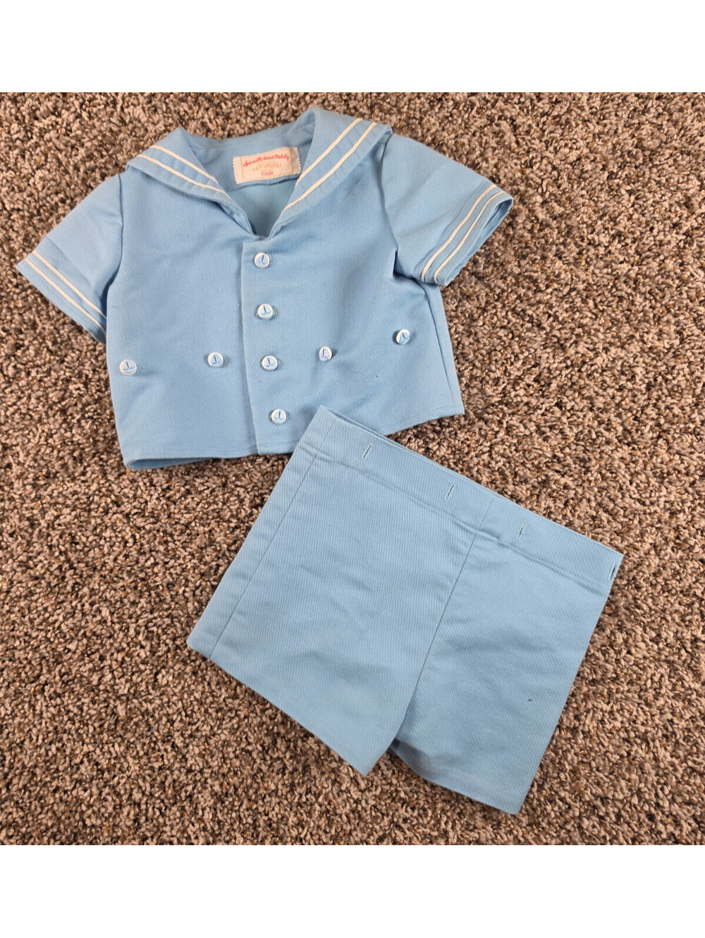 Vintage Handmade Toddler Boys Sz 2T Light Blue Sailor Outfit w/ Anchor Buttons